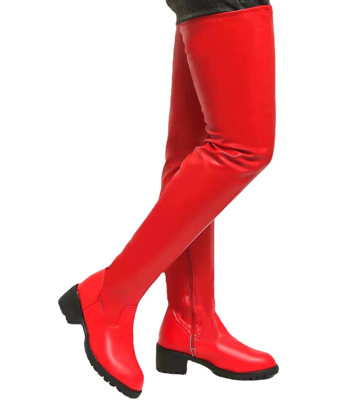 Women chunky heel thick sole solid color over the knee boots