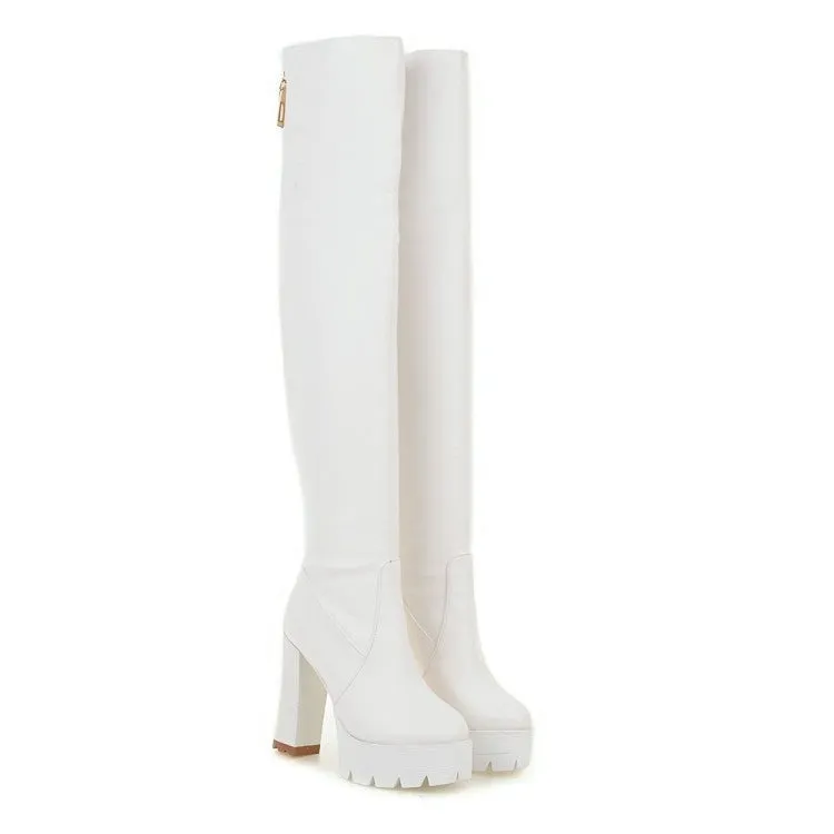 Women platform chunky high heel over the knee boots