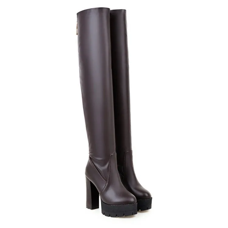 Women platform chunky high heel over the knee boots