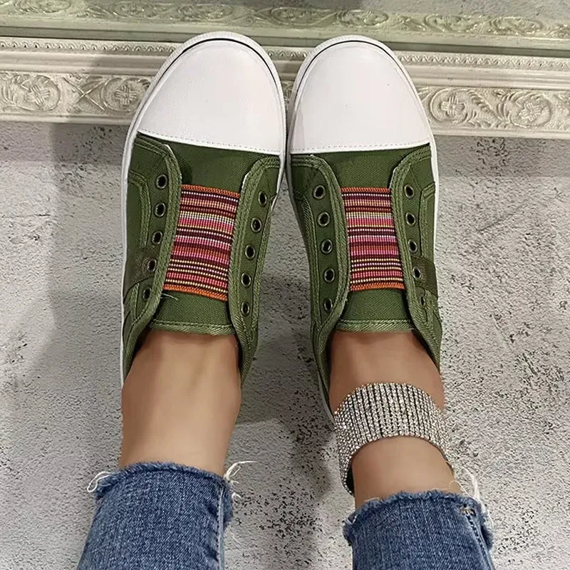 Women's elastic slip on canvas sneakers