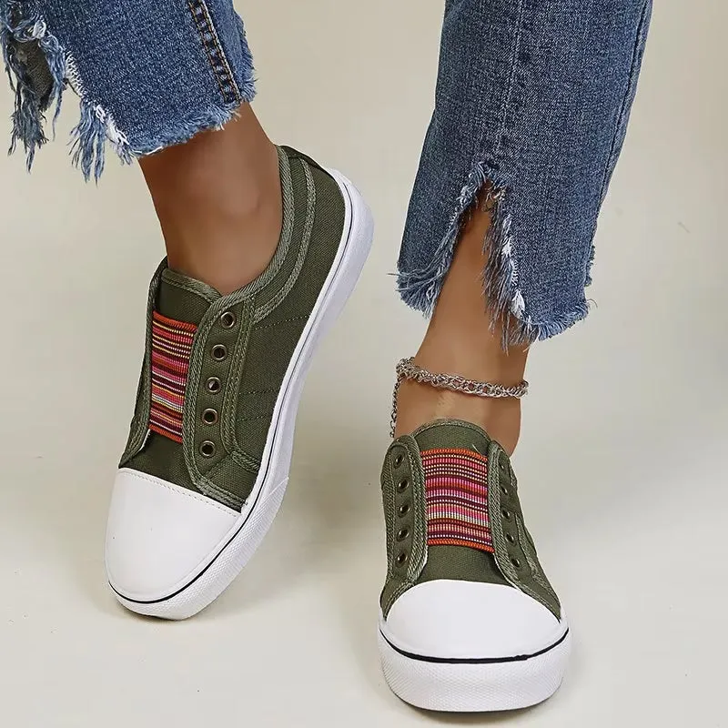 Women's elastic slip on canvas sneakers