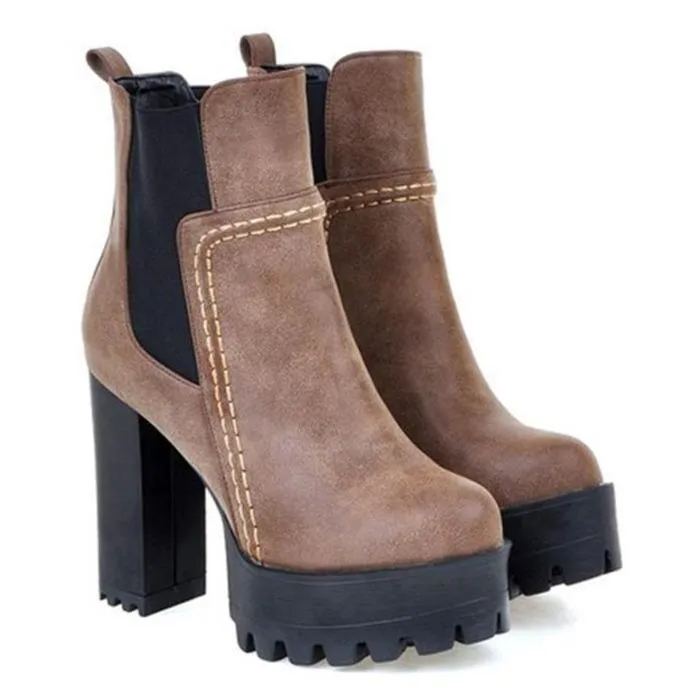 Women's high heeled platform chelsea boots