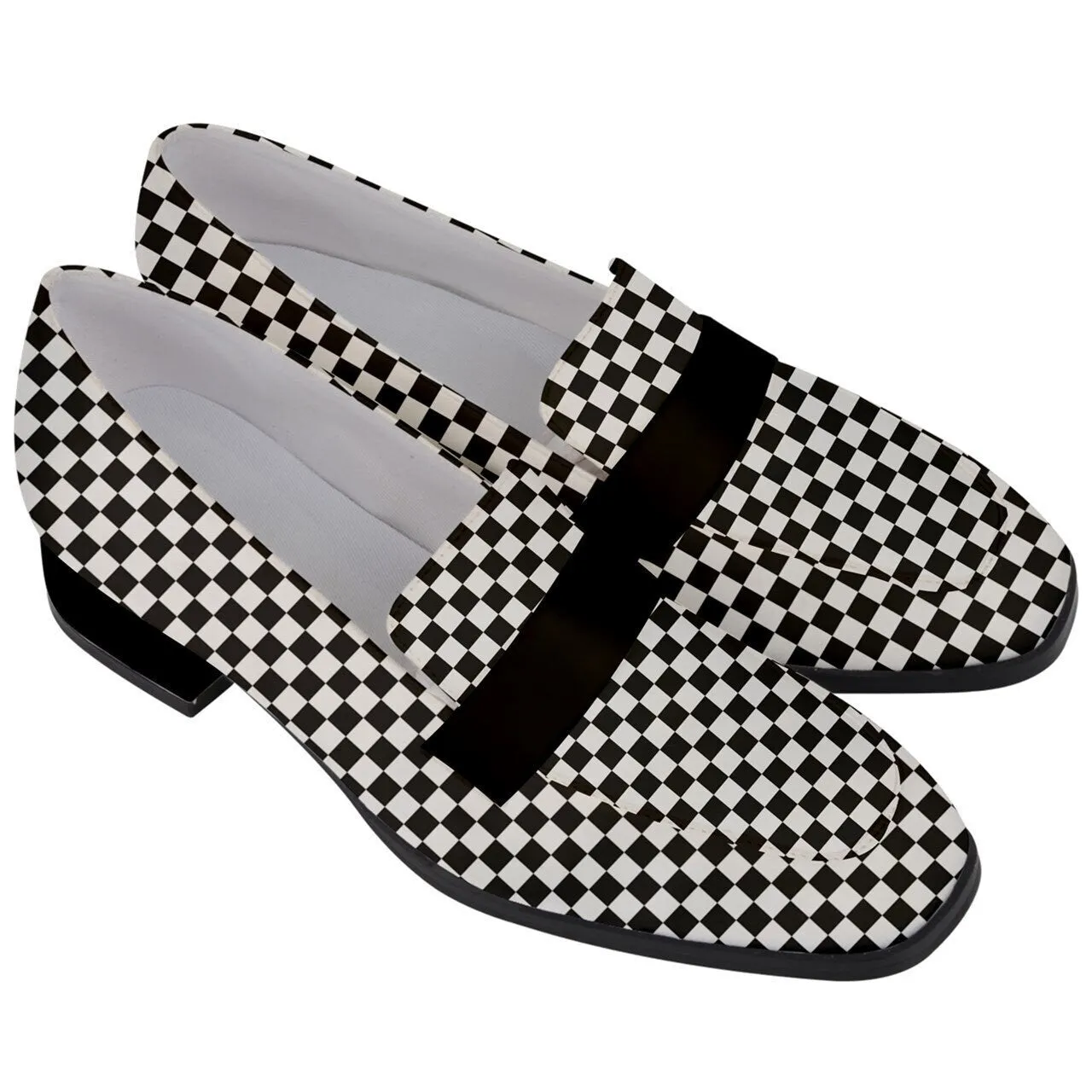 Women's Loafers, Checker Loafers,Black and White Loafers,Loafers Women,Checker Shoes,Loafers Vintage Style,Unique Loafers,Chunky Heels Women