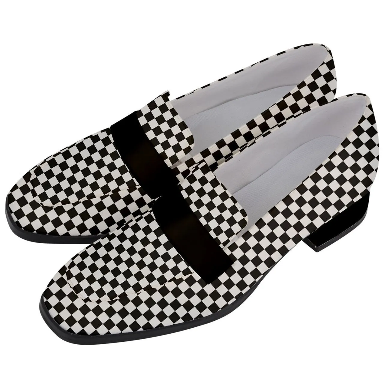 Women's Loafers, Checker Loafers,Black and White Loafers,Loafers Women,Checker Shoes,Loafers Vintage Style,Unique Loafers,Chunky Heels Women