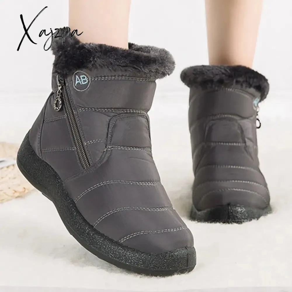 Xajzpa - Women Snow Boots Waterproof Non-slip Designer Female Ankle Boots Platform Keep Warm Fur Ladies Winter Shoes Free Shipping