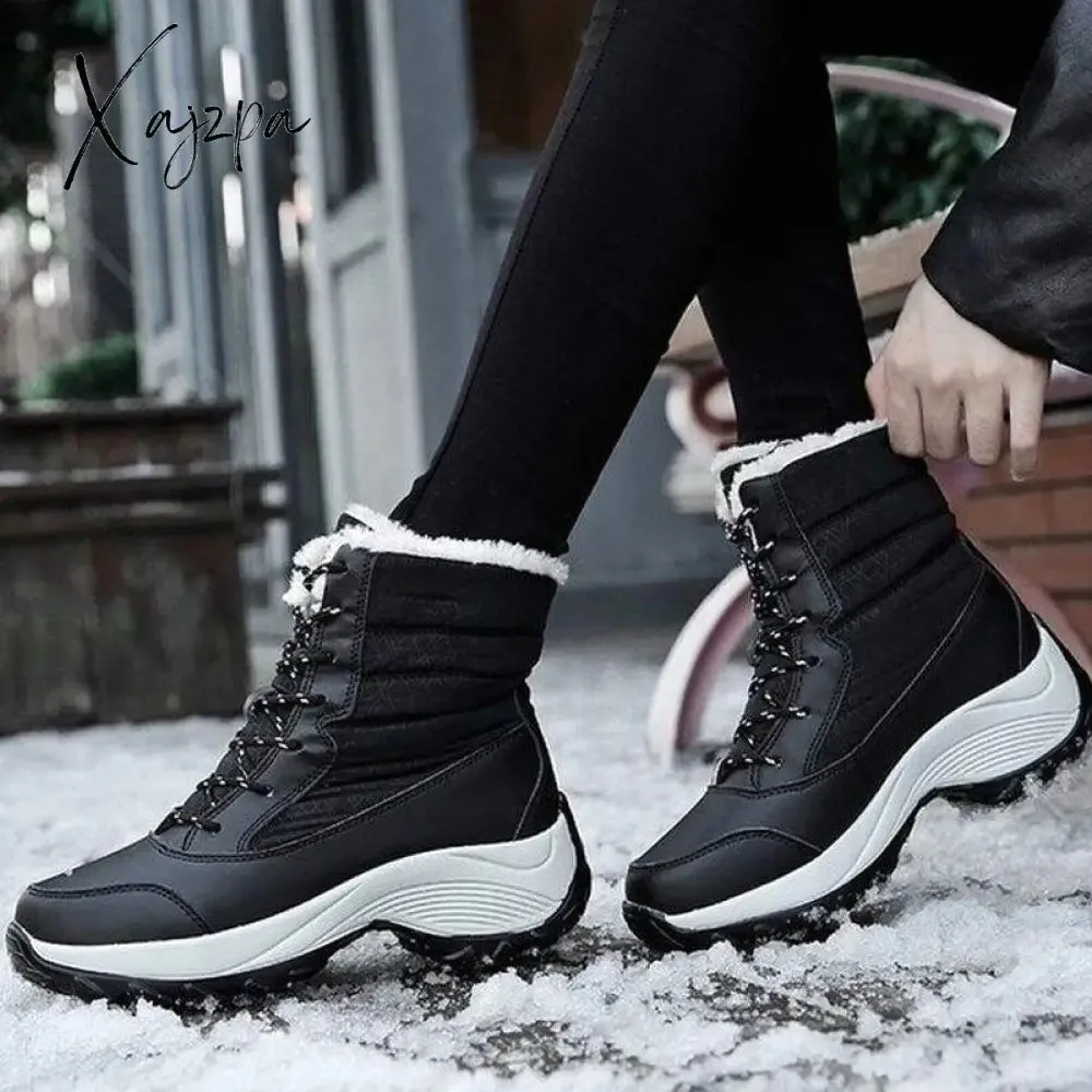 Xajzpa - Women Snow Boots Waterproof Non-slip Designer Female Ankle Boots Platform Keep Warm Fur Ladies Winter Shoes Free Shipping