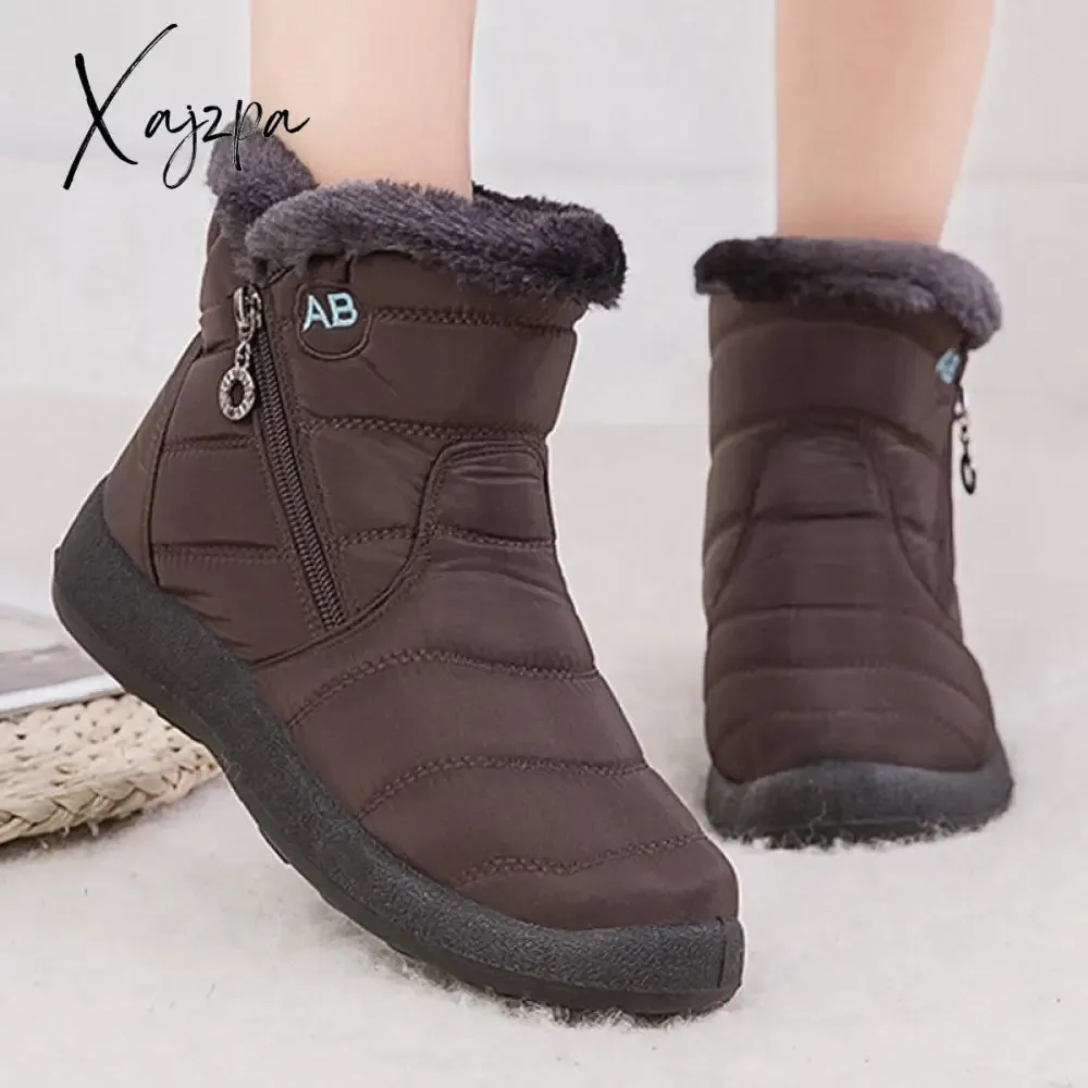 Xajzpa - Women Snow Boots Waterproof Non-slip Designer Female Ankle Boots Platform Keep Warm Fur Ladies Winter Shoes Free Shipping