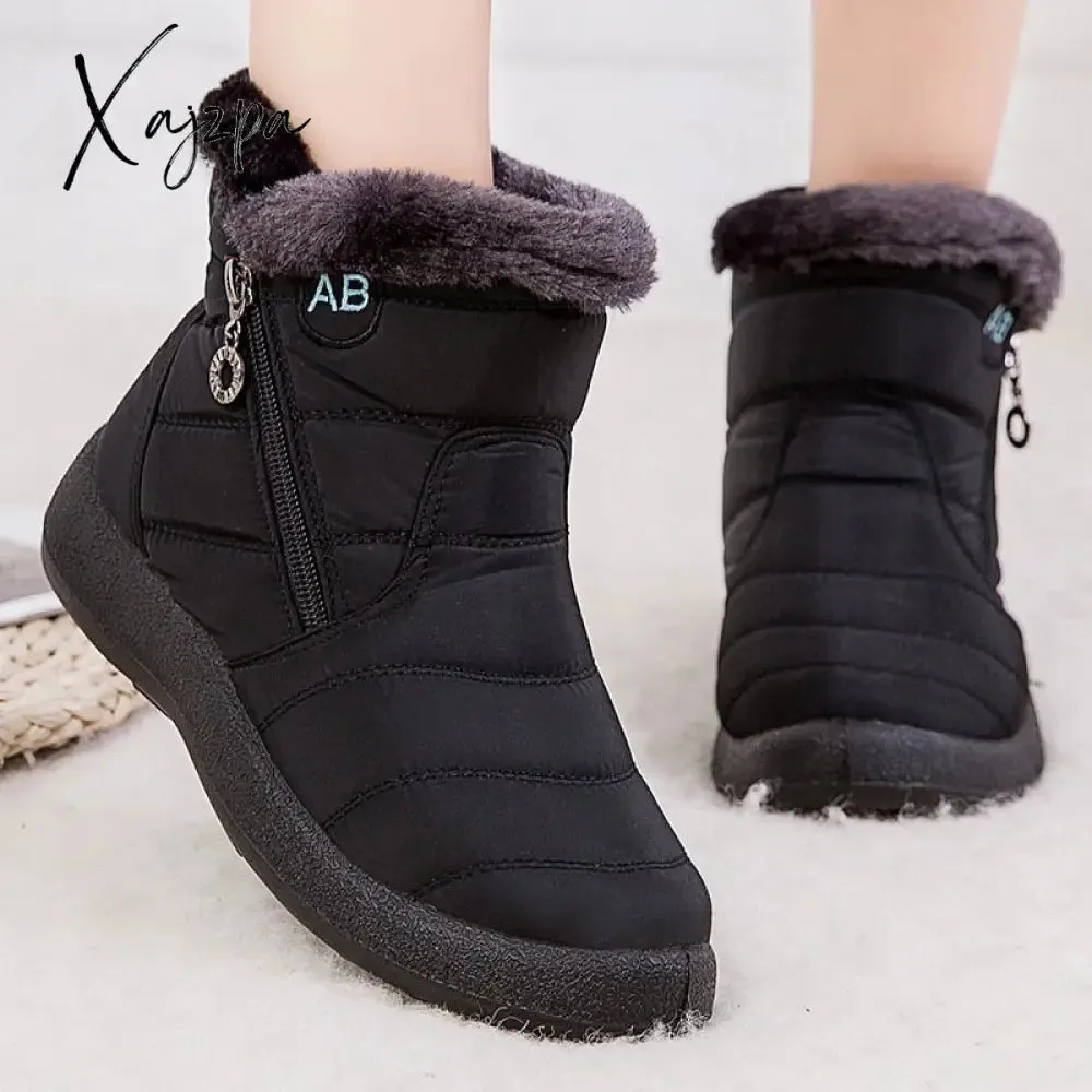 Xajzpa - Women Snow Boots Waterproof Non-slip Designer Female Ankle Boots Platform Keep Warm Fur Ladies Winter Shoes Free Shipping